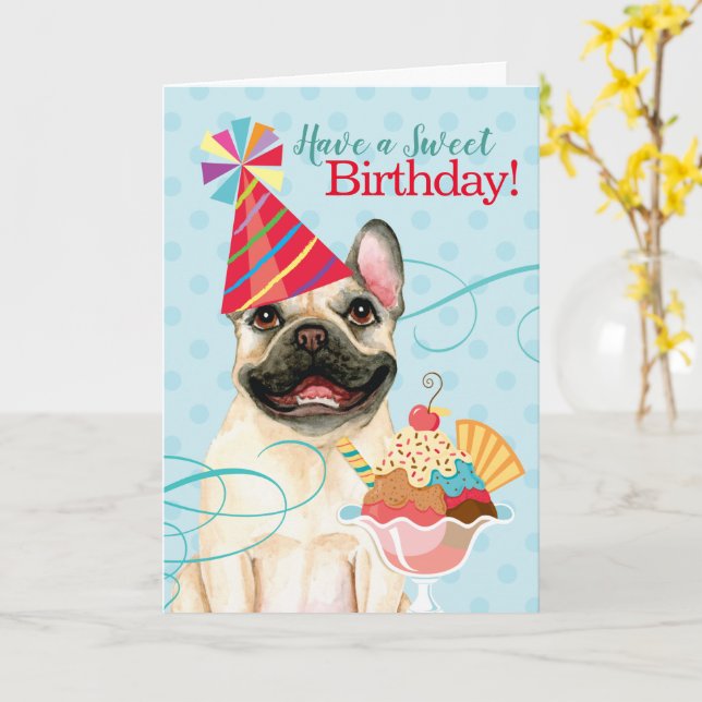 Sweet Birthday French Bulldog Karte (Gelbe Blume)