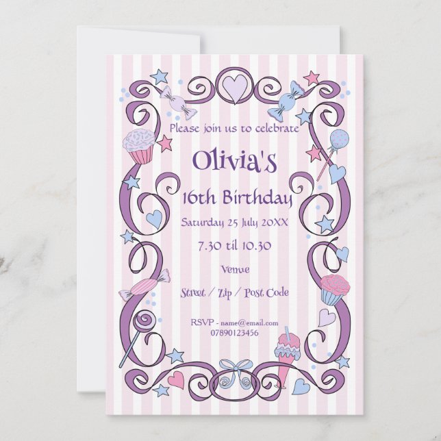 Sweet Birthday Girl Invitation (Devant)