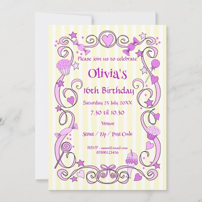 Sweet Birthday Girl Pink Invitation (Devant)