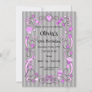 Sweet Birthday Pink & Gray Einladung