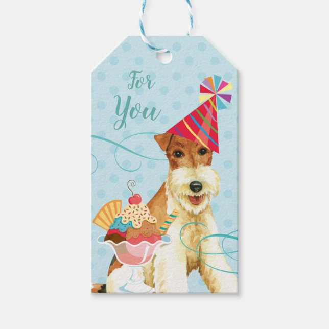 Sweet Birthday Wire Fox Terrier Geschenkanhänger (Vorderseite)