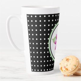 Sweet Black and White Polka-dot Blume Latte Tasse