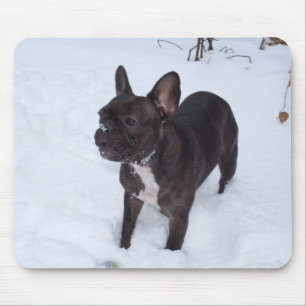 Sweet Black Bulldog Likes Snow Mousepad