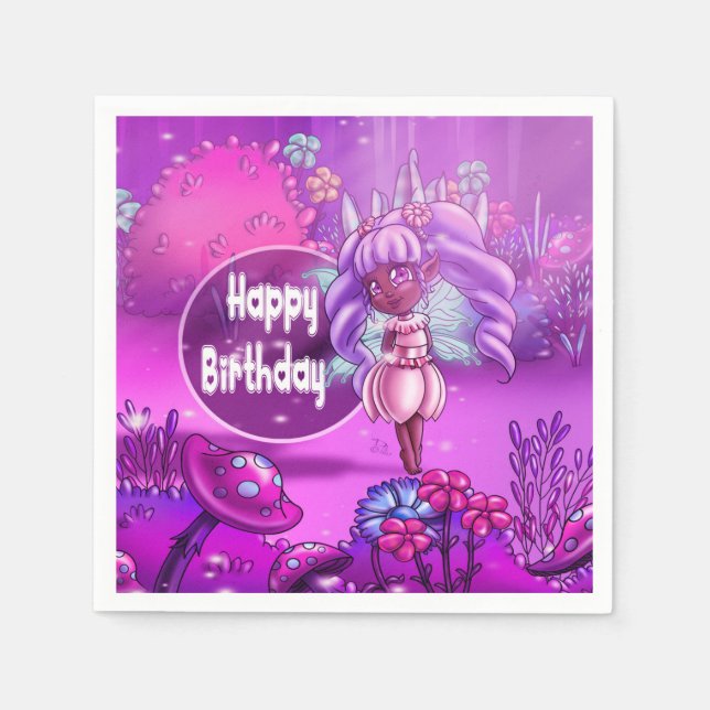 Sweet Black Fairy Birthday Serviette (Vorderseite)