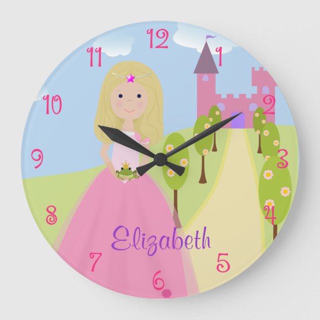 Sweet Blonde Princess Personalisiert Große Wanduhr (Vorderseite)