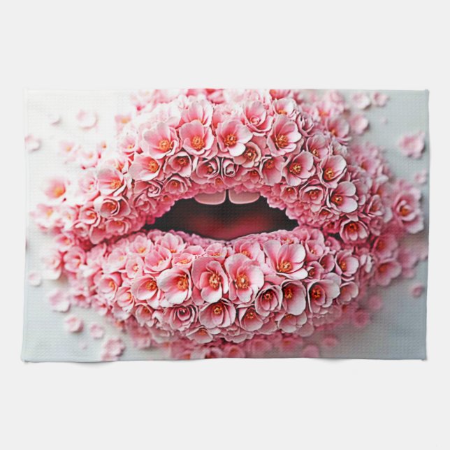 Sweet Bloom Lips Kunst Geschirrtuch (Horizontal)