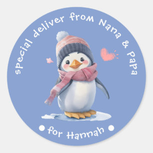 Sweet Blue Baby Pinguin Weihnachtslabel für Kinder Runder Aufkleber