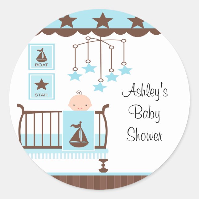 Sweet Blue Baby Room Babyduschklemme Runder Aufkleber (Vorderseite)