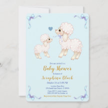 Sweet Blue Boy Lamb Baby Dusche Einladung
