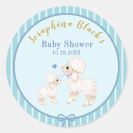 Sweet Blue Boy Lamb Baby Dusche Runder Aufkleber