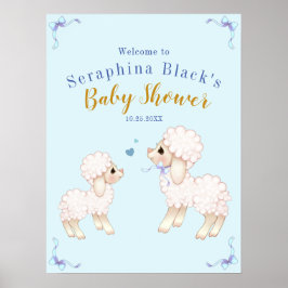 Sweet Blue Boy Lamb Baby Dusche Willkommenspender Poster