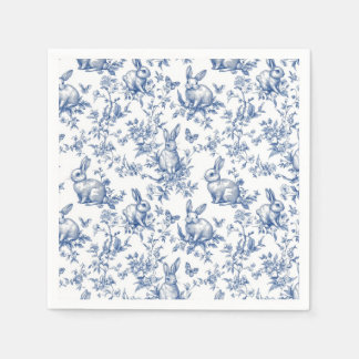 Sweet Blue Bunny Rabbits French Toile Paper Napkin Serviette