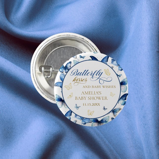 Sweet Blue Butterfly Kisses Baby Dusche Party Button (Von Creator hochgeladen)