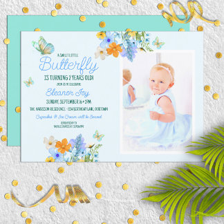 Sweet Blue Butterfly Theme Girl's Geburtstagsparty Einladung