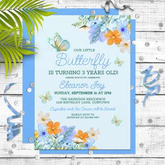 Sweet Blue Butterfly Theme Girl's Geburtstagsparty Einladung