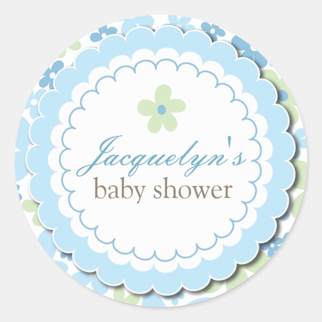 Sweet Blue Daisy Blume Chic Boy Baby Dusche Runder Aufkleber (Vorderseite)