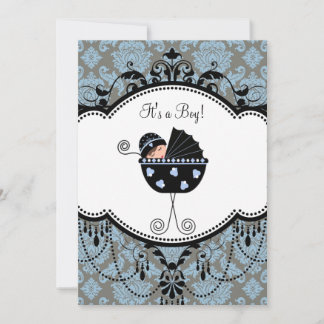 Sweet Blue Damask Baby Boy Dusche Einladung