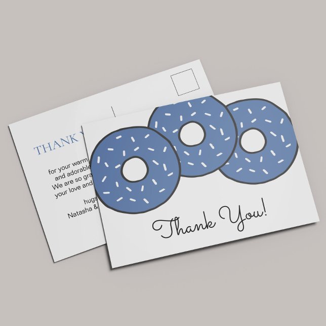Sweet Blue Donuts Baby Dusche Sprinkle Danke Einladungspostkarte (Von Creator hochgeladen)