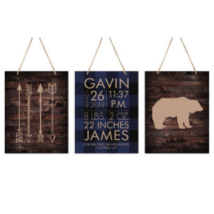 Sweet Blue Flannel Bear 3 Stück Wall Sign Set