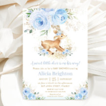 Sweet Blue Floral Baby Deer Fawn Boy Baby Dusche