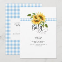 Sweet Blue Gingham Sunflower Baby Dusche