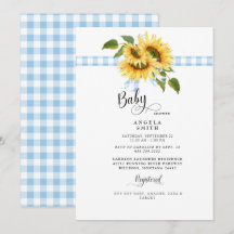 Sweet Blue Gingham Sunflower Baby Dusche II