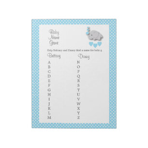 Sweet Blue & Gray Elephant - Baby Name Game Notizblock