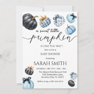 Sweet blue Little Pumpkin Baby Shower Einladung