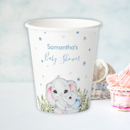 Sweet Blue Mommy Baby Elephant Floral Baby Dusche Pappbecher