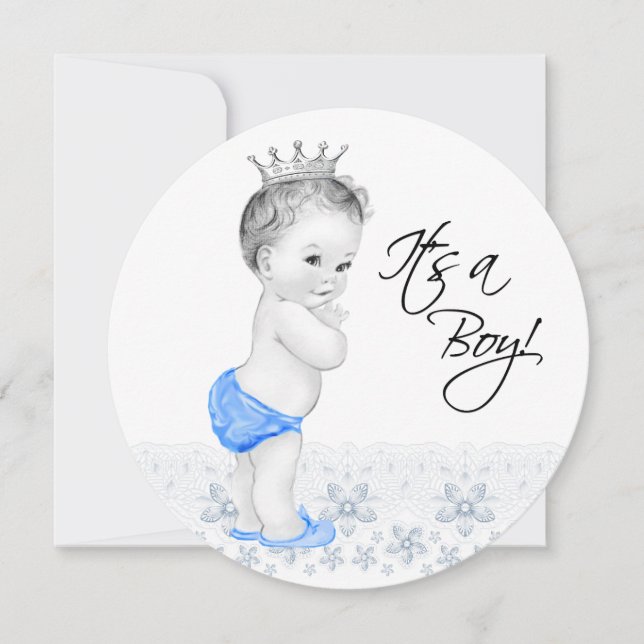 Sweet Blue Prince Baby Boy Dusche Einladung (Vorderseite)