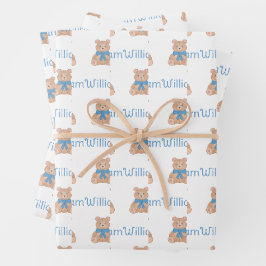 Sweet Blue Teddy Bear mit Bow Baby Dusche Geschenkpapier Set