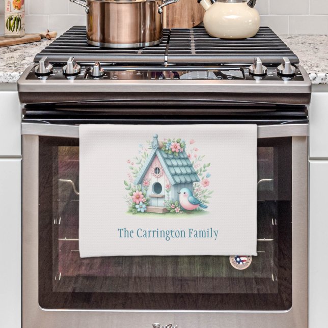 Sweet Blue und Pink Birdhouse Personalisiert Geschirrtuch (Sweet Blue and Pink Birdhouse Personalized Kitchen Towel
)