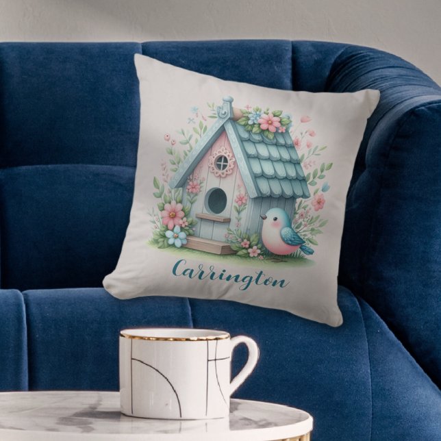 Sweet Blue und Pink Birdhouse Personalisiert Kissen (Sweet Blue and Pink Birdhouse Personalized Throw Pillow
)
