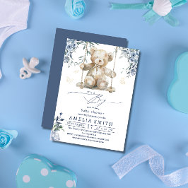 Sweet Blue Watercolor Teddy Boy Baby Dusche Einladung