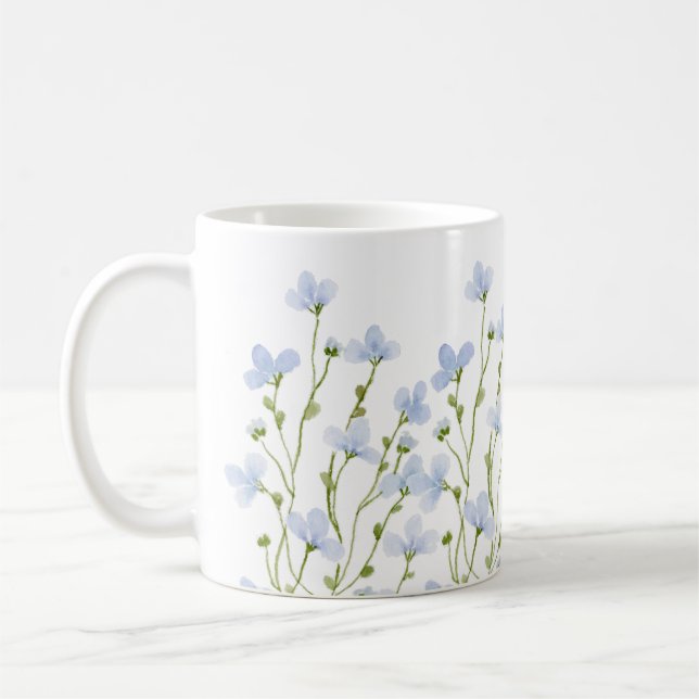 Sweet Blue Watercolor Wildblumen Kaffeetasse (Links)