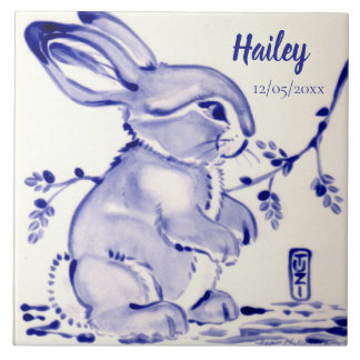 Sweet Blue & White Baby Bunny Tile Personalisiert Fliese
