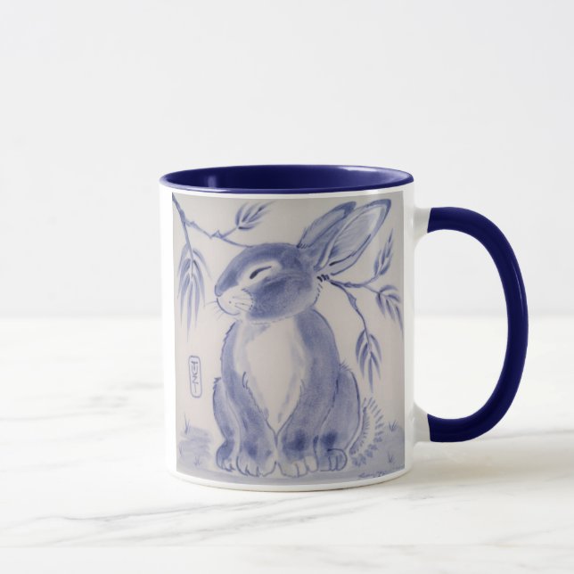Sweet Blue & White Bunny Bunny Rabbit Design Tasse (Rechts)