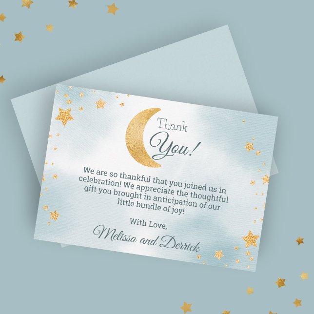 Sweet Blue Wir sind über der Moon Boy Baby Dusche Dankeskarte (Sweet Blue We're Over the Moon Boy Baby Shower Thank You Card)