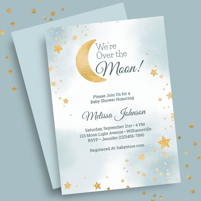 Sweet Blue Wir sind über der Moon Boy Baby Dusche Einladung (Sweet Blue We're Over the Moon Boy Baby Shower Invitation)