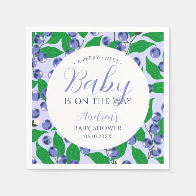Sweet Blueberry Blue Baby Dusche Serviette (Vorderseite)