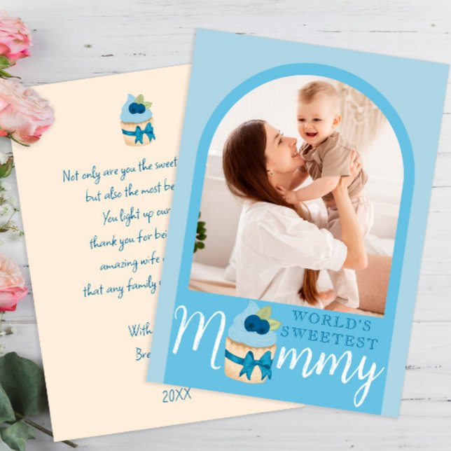 Sweet Blueberry Cupcake Mothers Day Foto Card Einladung (Von Creator hochgeladen)