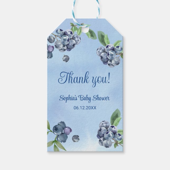 Sweet Blueberry Watercolor Babydusche Vielen Dank Geschenkanhänger (Vorderseite)