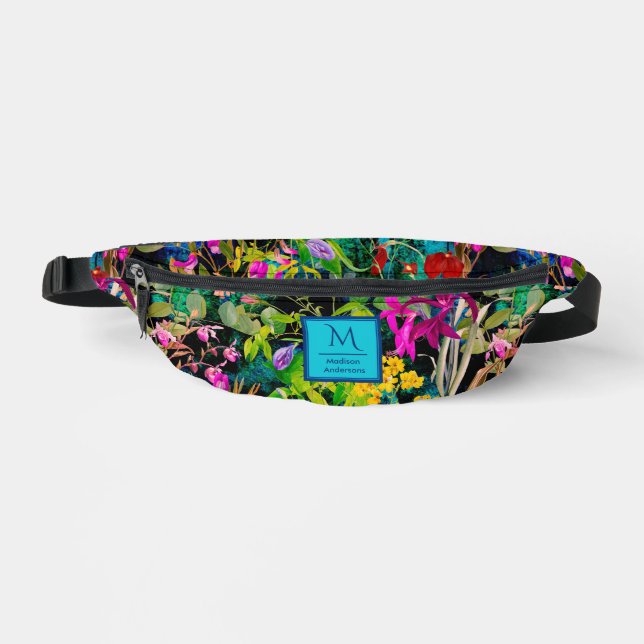Sweet Blume Blätter farbenfrohe Monogramm Muster Bauchtasche (Vorderseite)