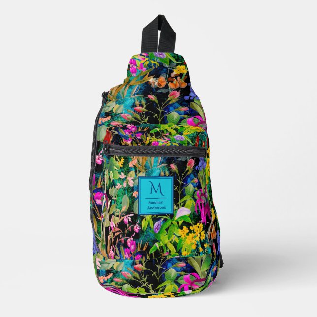 Sweet Blume Blätter farbenfrohe Monogramm Muster Crossbody Bag (Vorderseite)
