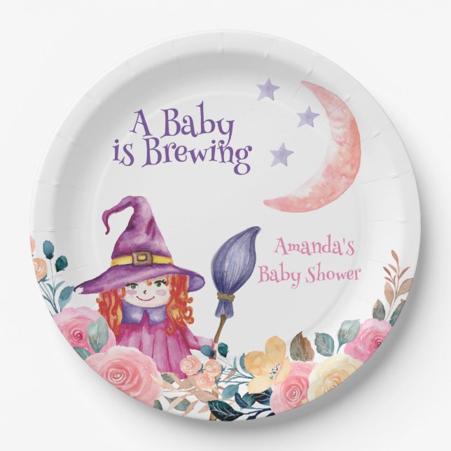 Sweet Blume Hexe Cauldron Baby Braudusche Pappteller (Vorderseite)