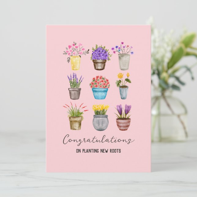 Sweet Blume Pflanze Willkommen Zuhause bei New Hom Karte (Stehend Vorderseite)