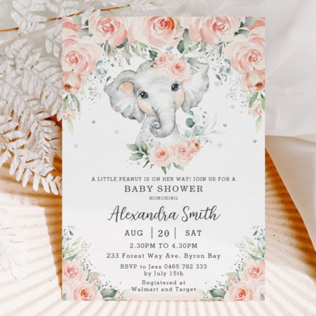 Sweet Blush Blues Adorable Elephant Baby Dusche Einladung (Von Creator hochgeladen)