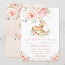 Sweet Blush Floral Baby Deer Fawn Girl Baby Dusche