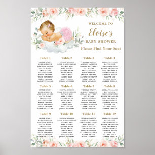 Sweet Blush Floral Baby Girl Shower Chart Poster