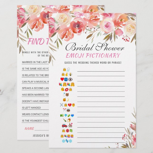 Sweet Blush Floral Doppelseitiges Brautparty Game (Vorne/Hinten)